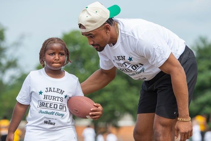 Jalen Hurts Meets and Surprises Philadelphia Youth Football Team With Special Gifts