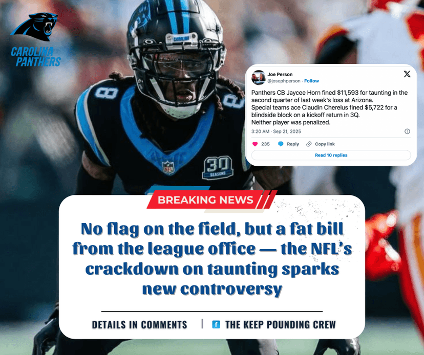 Panthers CB Jaycee Horn Slapped With $11K Fine for Taunt That Officials Ignored