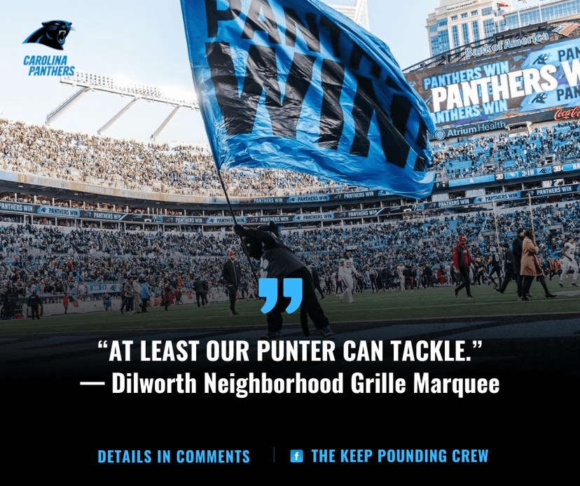 “AT LEAST OUR PUNTER CAN TACKLE”: CHARLOTTE RESTAURANT ROASTS PANTHERS AFTER BRUTAL PATRIOTS LOSS