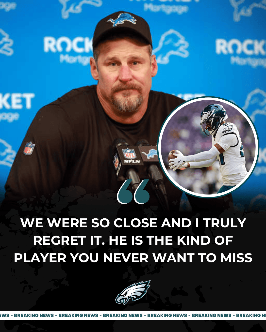 Lions head coach stunned the NFL world by revealing his deep regret over letting a rookie cornerback slip away to the Eagles, a player who is now emerging as a key force in Philadelphia’s defense.