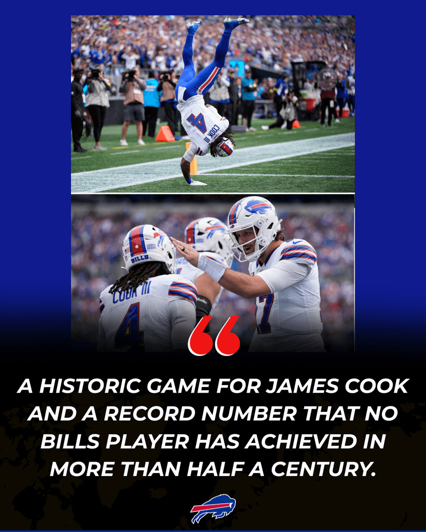 James Cook set a personal record to help the Bills beat the Panthers, a number that no Bills player has achieved in more than half a century.