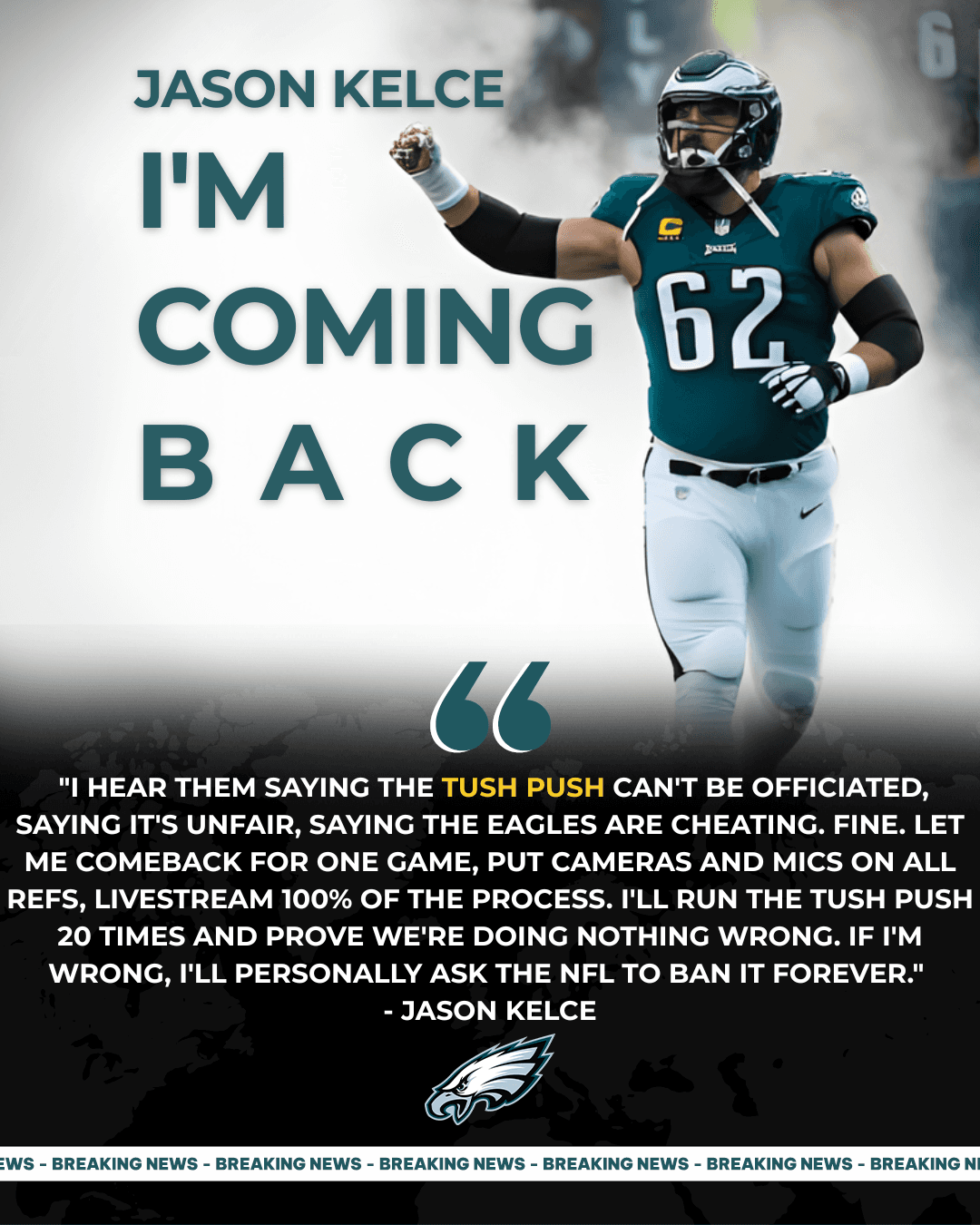 Jason Kelce Returns For 1 Game To "Save" Tush Push - Demands NFL Put Cameras On Refs: "I'll Prove It's Legal"